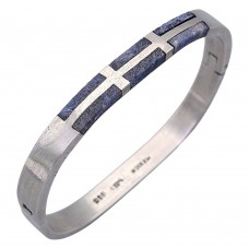 Brățară bangle modernistă mexicană din argint masiv și sodalit natural | atelier Taxco cca. 1970 - 1980