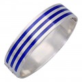 Brățară bangle unisex de perioadă mid-century decorată cu intarsii de email champleve albastru cobalt | cca. 1955 - 1965