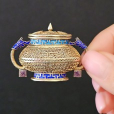 Veche casetă vinaigrette din argint aurit, stilizată sub forma unui vas ritualic Gui | China cca. 1950 - 1960