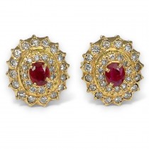 Cercei vintage din aur galben 14k decorați cu diamante naturale 0.88 ct și rubine naturale 0.84 ct | cca. 1955 - 1975