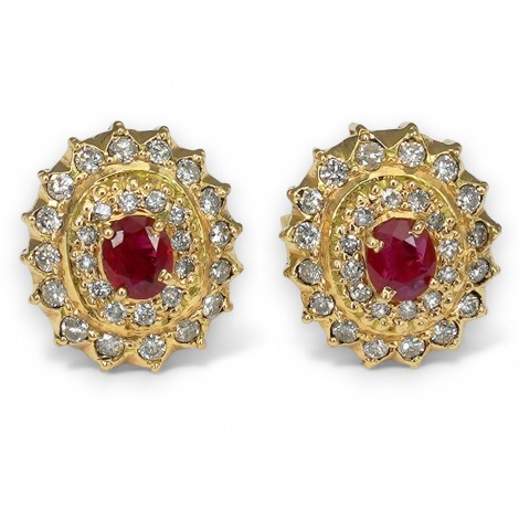 Cercei vintage din aur galben 14k decorați cu diamante naturale 0.88 ct și rubine naturale 0.84 ct | cca. 1955 - 1975