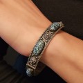 Brățară antique orientală din argint decorată cu turcoaze persane Nishapur naturale | import Franța | cca. 1870 - 1900