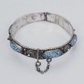 Brățară antique orientală din argint decorată cu turcoaze persane Nishapur naturale | import Franța | cca. 1870 - 1900