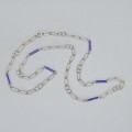 Colier sautoir de perioadă mid-century din argint aurit, cu accente emailate cobalt blue | cca. 1950