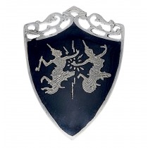 Broșă vintage siameză decorată prin gravare manuală și patinare cu niel  | Thailanda cca. 1950 - 1960