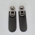 Cercei statement stil Art Deco din argint, onix negru & incrustații de marcasite | new old stock