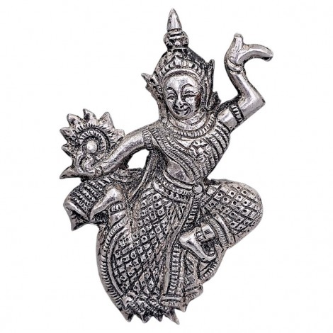 Veche broșă siameză din argint cu reprezentare dansantă a lui Phra Narai Vishnu | cca. 1950 | Thailanda