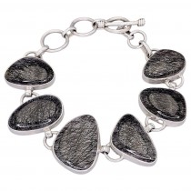 Brățară statement manufacturată în argint & cuarț natural turmalinat | new old stock