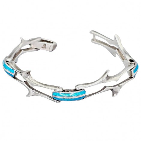 Brățară mid-century din argint & email champleve cu o vibrantă nuanță albastru-turcoaz | atelier Arezzo | cca. 1960