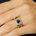 Inel retromodernist din aur galben 18k decorat cu diamante naturale 0.23 ct și safir natural 1 ct | Italia cca. 1960 - 1970