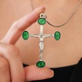 Colier cu pandant crucifix Art Deco din argint cu accente emailate champleve | cca.1945
