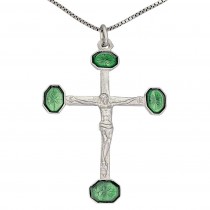 Colier cu pandant crucifix Art Deco din argint cu accente emailate champleve | cca.1945