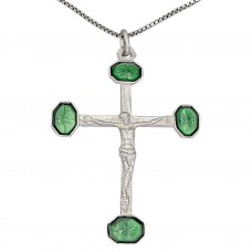 Colier cu pandant crucifix Art Deco din argint cu accente emailate champleve | cca.1945