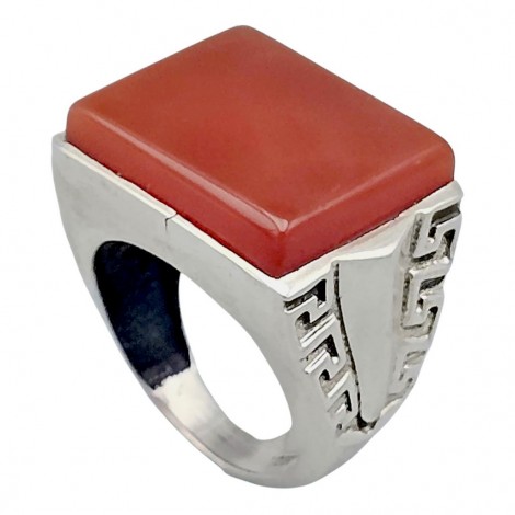 Impresionant inel statement unisex manufacturat în argint & carneol natural Aqeeq | a doua jumătate a secolului  XX