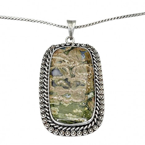 Colier din argint accesorizat cu pandant statement decorat cu un spectaculos specimen de riolit natural australian | anii 2000
