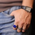 Inel statement unisex manufacturat în argint și lapis lazuli natural | new old stock