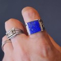 Inel statement unisex manufacturat în argint și lapis lazuli natural | new old stock