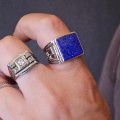 Inel statement unisex manufacturat în argint și lapis lazuli natural | new old stock