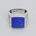 Inel statement unisex manufacturat în argint și lapis lazuli natural | new old stock