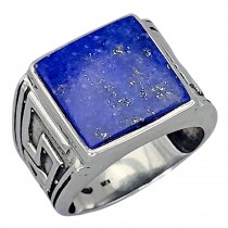 Inel statement unisex manufacturat în argint și lapis lazuli natural | new old stock