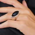 Inel statement design contemporan din argint masiv & onix negru natural multifațetat | anii 2000