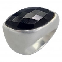 Inel statement design contemporan din argint masiv & onix negru natural multifațetat | anii 2000