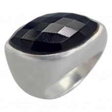 Inel statement design contemporan din argint masiv & onix negru natural multifațetat | anii 2000