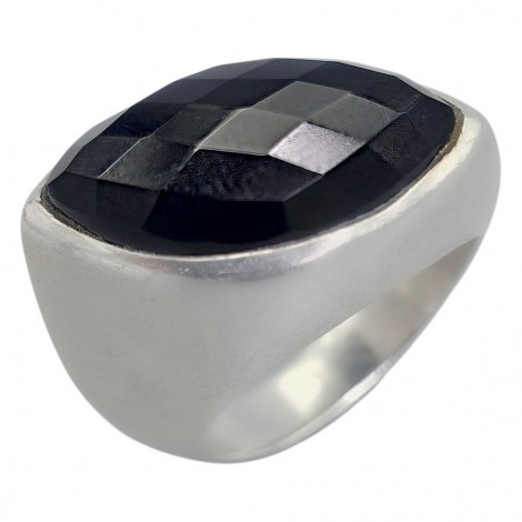 Inel statement design contemporan din argint masiv & onix negru natural multifațetat | anii 2000