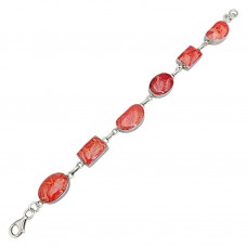 Brățară modernistă manufacturată în argint & coral Porifera natural | cca. 1990 - 2000