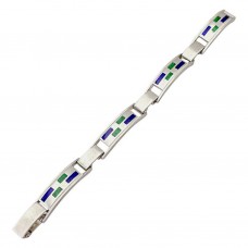 Brățară modernistă mid-century din argint masiv cu accente emailate champleve | preloved | cca. 1960 - 1970