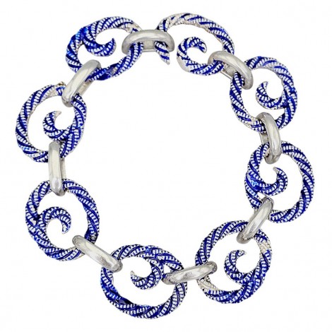 Brățară statement de perioadă mid-century din argint emailat albastru-cobalt | Franța cca. 1960–1970