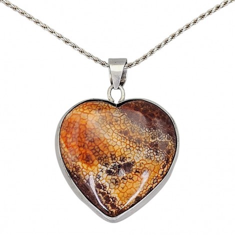 Colier din argint accesorizat cu pandant statement decorat cu un spectaculos specimen de coral fosilizat agatizat | Statele Unite | cca. 1970