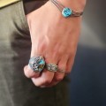  Inel etnic amerindian navajo din argint și turcoaz natural Royston | model unisex | Statele Unite cca. 1990
