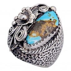  Inel etnic amerindian navajo din argint și turcoaz natural Royston | model unisex | Statele Unite cca. 1990