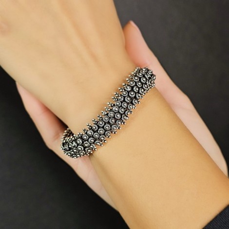 Brățară etnică indiană din argint patinat | Rajasthan | new old stock