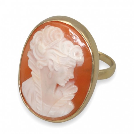 Inel statement Belle Epoque Revival din aur galben 18k decorat cu o camee naturală | atelier ArtAntik Gallery 2025