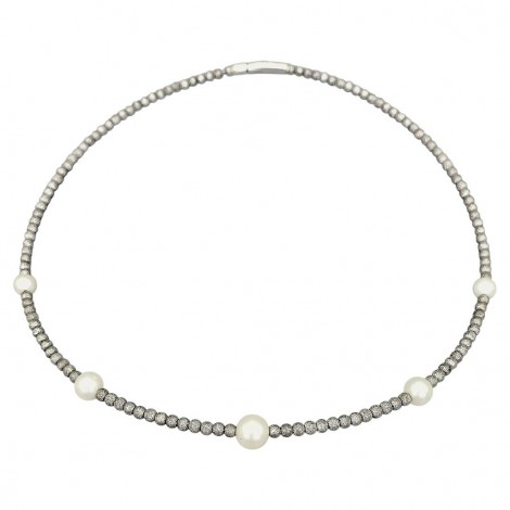 Rafinat colier choker din argint texturat și perle naturale de cultură AAA + | atelier Miluna | 2020s