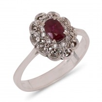 Inel vintage din aur alb 18k decorat cu diamante și rubin natural | cca. 1950