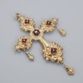 Impresionant pandant victorian cruce Biedermeier din aur galben 14k, cu diamant  și granate naturale | cca. 1850 - 1880