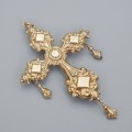 Impresionant pandant victorian cruce Biedermeier din aur galben 14k, cu diamant  și granate naturale | cca. 1850 - 1880