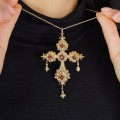 Impresionant pandant victorian cruce Biedermeier din aur galben 14k, cu diamant  și granate naturale | cca. 1850 - 1880