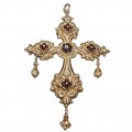 Impresionant pandant victorian cruce Biedermeier din aur galben 14k, cu diamant  și granate naturale | cca. 1850 - 1880