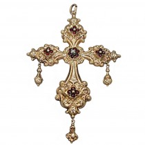Impresionant pandant victorian cruce Biedermeier din aur galben 14k, cu diamant  și granate naturale | cca. 1850 - 1880