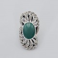 Inel statement în manieră Art Deco din argint decorat cu agat verde natural și incrustații de marcasite