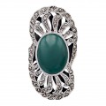 Inel statement în manieră Art Deco din argint decorat cu agat verde natural și incrustații de marcasite