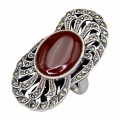 Inel statement în manieră Art Deco din argint decorat cu carneol natural și incrustații de marcasite