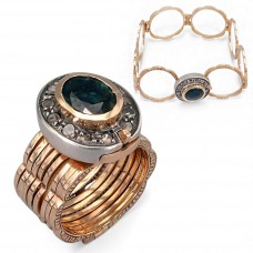 Inedit inel-brățară victoriană convertibilă din aur roșu 12k și argint decorată cu diamante și safir natural | Marea Britanie cca. 1900