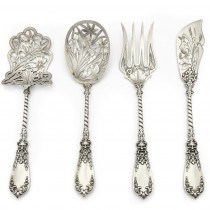 Serviciu Art Nouveau de tacâmuri din argint pentru servirea deserturilor Petit Fours | atelier Delacquis - Paris cca. 1885