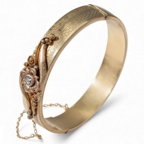 Brățară Biedermeier vieneza din argint laminat cu aur și aur galben 14k decorată cu un diamant natural 0.10 ct | atelier Viena cca. 1880 