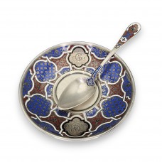 Garnitură din argint 950 pentru servirea caviarului formată din fafurie și lingură cu decor emailat cloisonné | ateller Martial Fray - Paris cca. 1850